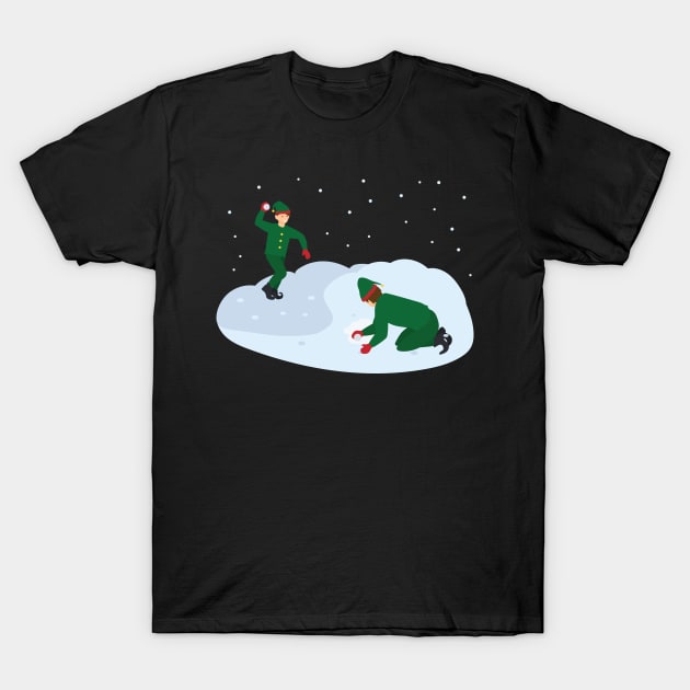 Elves having a snowball fight T-Shirt by holidaystore